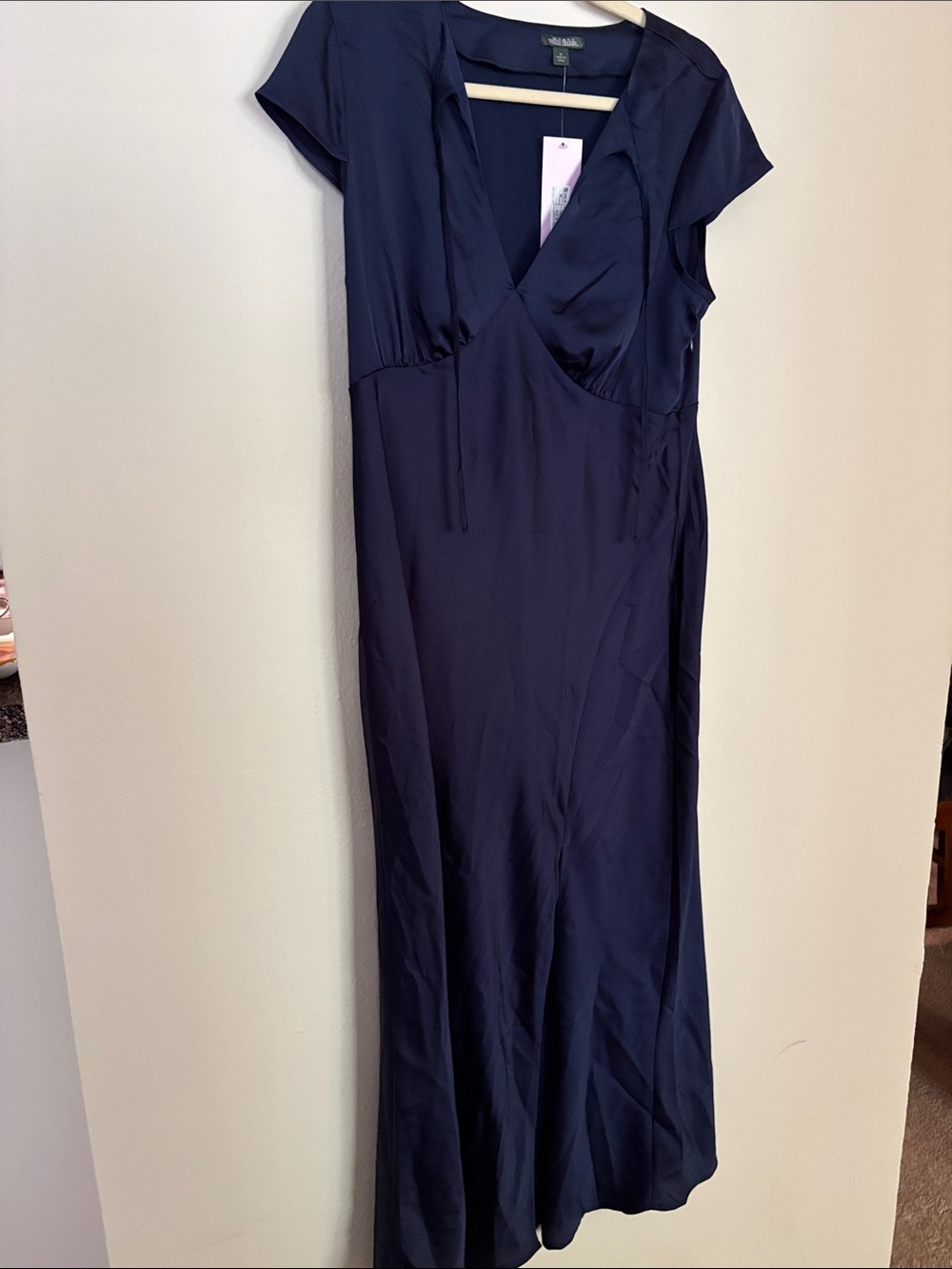 Navy Cap-Sleeve Maxi Dress